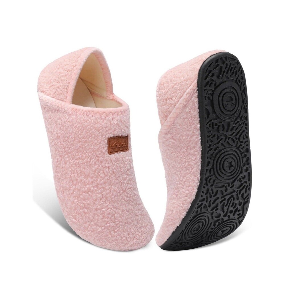 XIHALOOK Womens House Slippers Convertible Fuzzy Cozy Flat Shoes Pink Sz 8-9 New